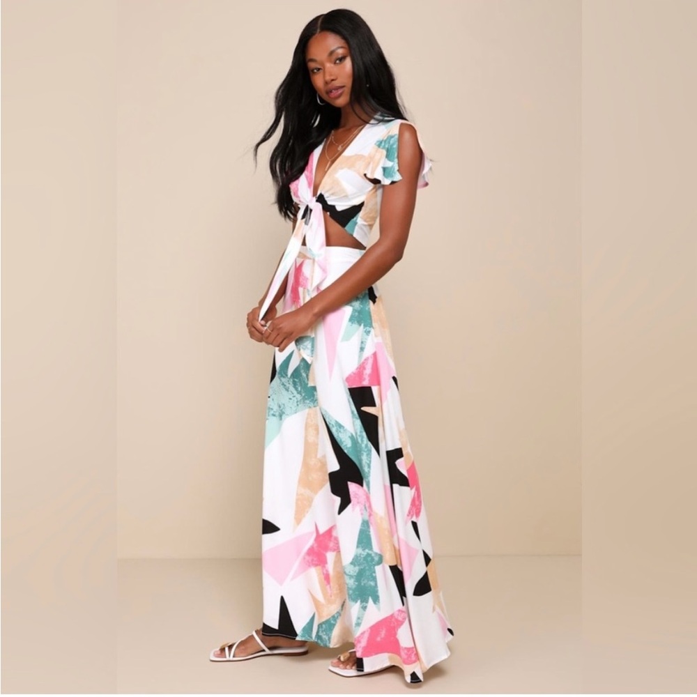Lulu's Vibrant Abstract Maxi Skirt in Pink, Green, and Black